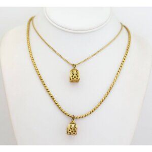 24 inch, Vintage Gold Tone Bird Cage Pendants Multi Strand Necklace - G1
